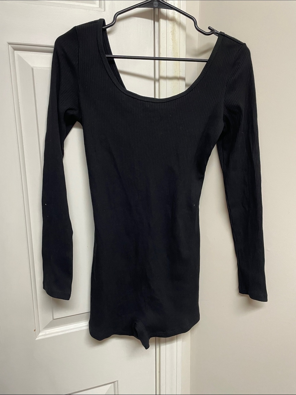 PINK Victoria's Secret Black Ribbed Long-Sleeve Bodysuit